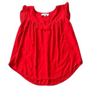 LOFT Women’s Red Ruffled Sleeveless Blouse Top with Button Keyhole - Size L